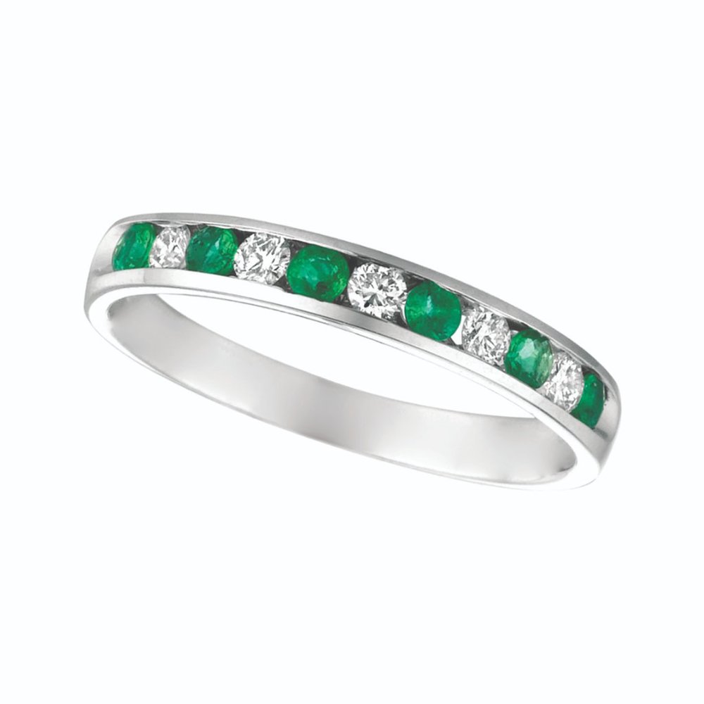 0.55 Carat Diamond and Emerald Round Cut Ring